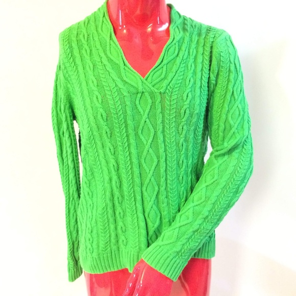Chaps Sweater Cable Knit Preppy Green Warm - Picture 2 of 6